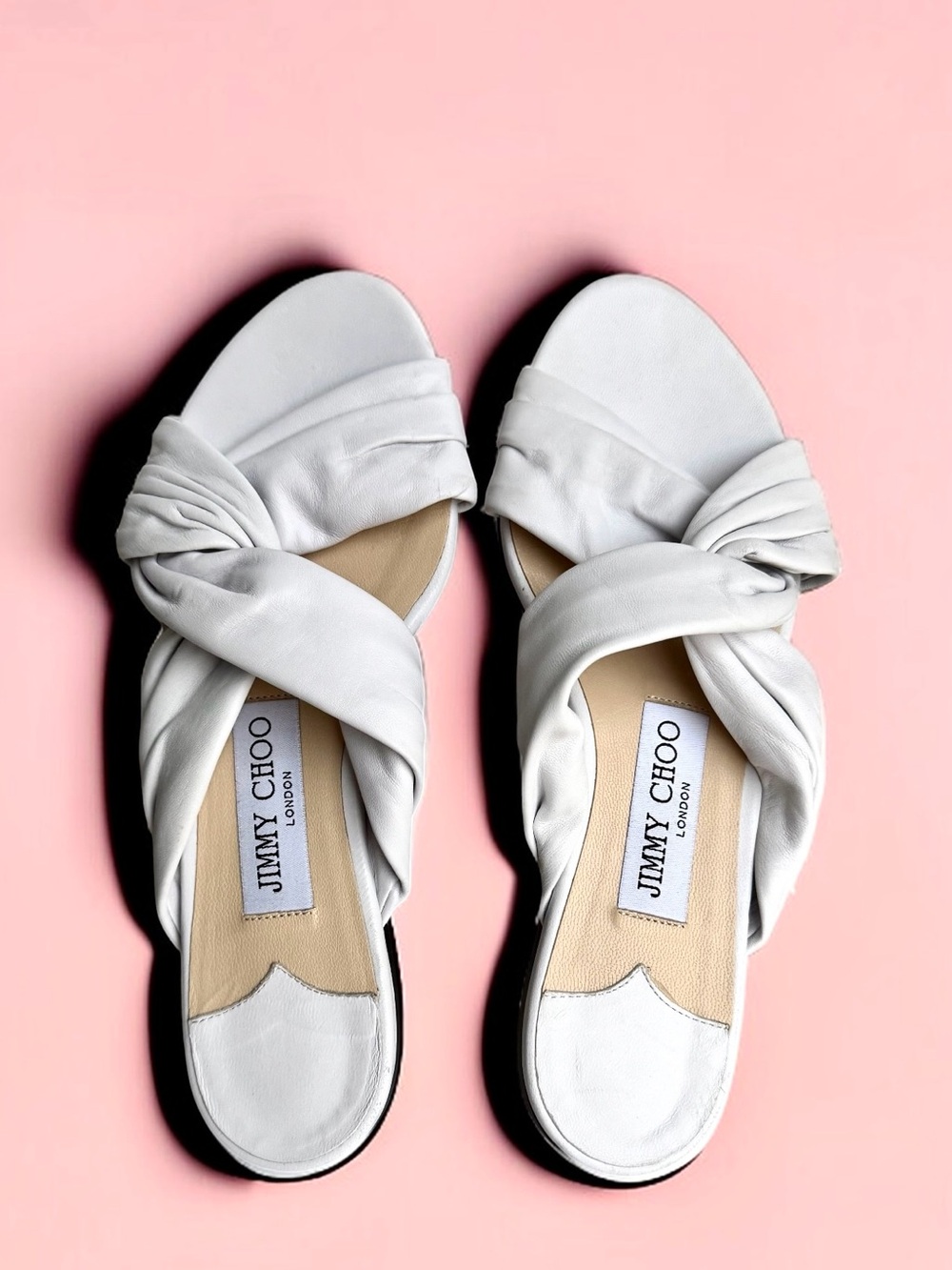 Jimmy Choo Lela Napa Leather Slides White Sandals